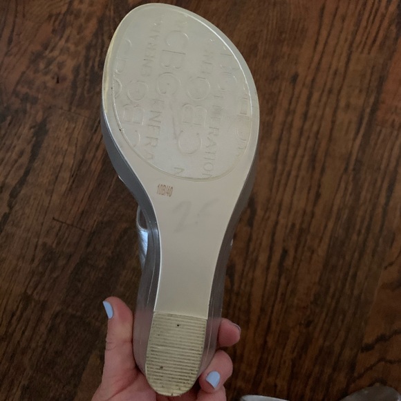 BCBG Silver Wedge Sandals. - Picture 8 of 8